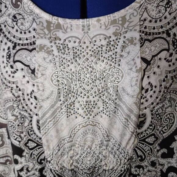 One World Women's Paisley Pattern Embellished Sheath Dress White & Black XL NWT - Picture 2 of 12